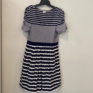 One September Navy and White Striped Dress. Size Large